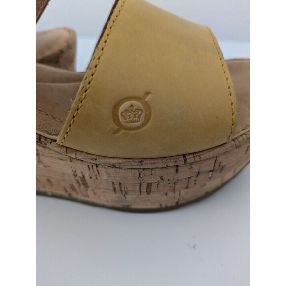 Born Yellow Leather Platform Mae Strappy Sandals Cork Wedge Heel Women's sz 6M - Picture 8 of 12